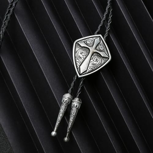 Image of Western Cowboy Bolo tie for Men Women Gold Silver Death Skull Moth Cross Bolo Tie Christmas Deer Rooster Wolf Necktie Gift