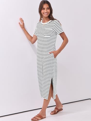 Image of ANRABESS Womens Midi Dress,Summer Long Tshirts Dresses,Short Sleeve Split Stripe,Comfy Travel Beach Vacation Casual Wear