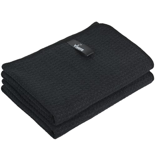 VIVOTE Microfibre Tea Towel 40 x 70 Cm, Black Kitchen Towel, Ultra-soft and Absorbent Premium Tea Towel, Durable Cleaning Cloth 2 Pieces