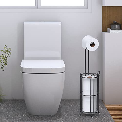 Meangood Toilet Paper Holder Stand and Tissue Paper Roll Dispenser for 4 Mega Rolls, Bathroom Free Standing Tissue Roll Storage Holder Rack, Metal (Black1) by Meangood - Used condition - Image 2