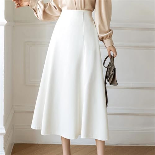 Elegant Elastic Waist A-Line Skirts Women 2024 Spring Loose Midi Skirts Simple Ruffles Skirts4