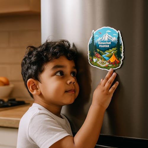Image of Naxon Himachal Pradesh State Theme Souvenir Wooden Fridge Magnet for Refrigerator - Printed Fridge Magnet for Kitchen & Home Decor | Perfect Souvenir Gift | Size 3x3 in | Pack of 1