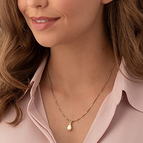 Peora Created White Opal With Genuine Diamond Pendant For Women 14K Yellow Gold, Elegant Teardrop Solitaire, 1 Carat Pear Shape, 10X7Mm #TOP1