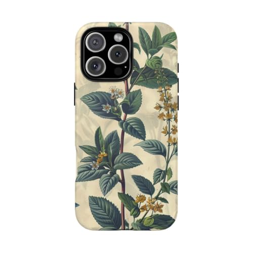 Coque rigide mate iPhone 16 Pro Max premium motif herbes botaniques vintage de prestige