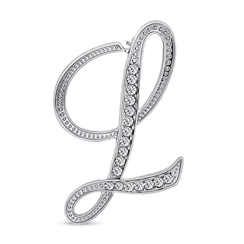Image of Bling Jewelry Large Statement ABC Pave Crystal Cursive Script Monogram Letters Alphabet Initial Scarf Lapel Pin Brooch For Teen Women Rose, Yellow Gold Silver Plated