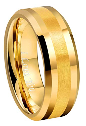 CROWNAL 6mm 8mm 10mm Silver/Gold Tungsten Carbide Wedding Band Ring Engraved I Love You Men Women Brushed Strip Beveled Edge Size 4 To 17