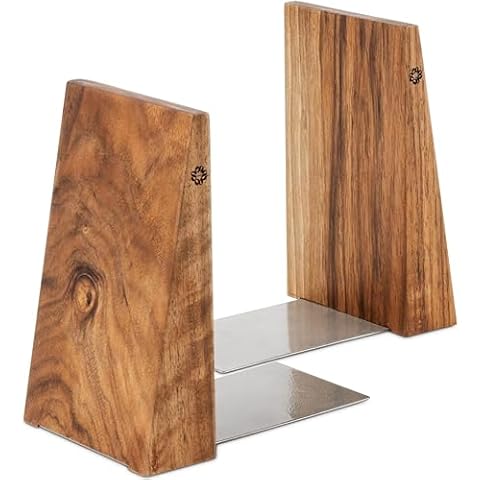 TILISMA Handmade Wooden Bookends with Metal Base Cover