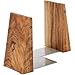 TILISMA Book Ends for Shelves - Handmade Wooden Bookends with Metal Base, Walnut Tree - Sturdy Book Holders for Heavy Books - Fancy Modern Decorative Book Accessories to Hold Books Firmly on Bookshelf