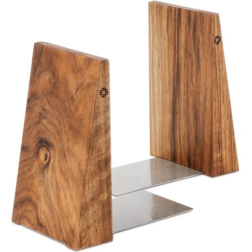 TILISMA Handgefertigte Walnuss Buchstützen für Regale-Bucherstützen aus Holz mit Metallbasis-Buchhalter für Schwere Bücher-Modernes, Dekoratives...