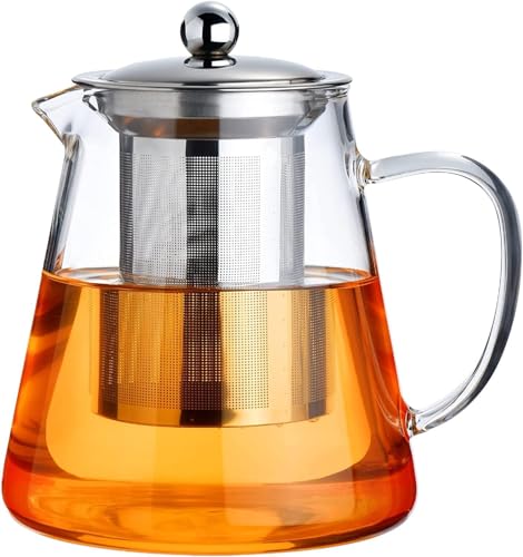 Image of Glass Teapot Stovetop Borosilicate Clear Tea Kettle with Removable 18 /8 Stainless Steel Infuser, Teapot Blooming and Loose Leaf Tea Maker Tea Brewer for Camping, Travel (750ML)