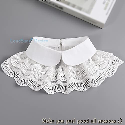 LoudSung False Collar Detachable Half Shirt Blouse Fake Collar Floral Lace Double Layer Cape Shawl Elegant for Women Girls2