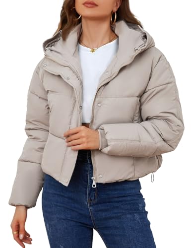 Yimoon Womens Winter Cropped Puffer Jacket Hooded Zip Up Short