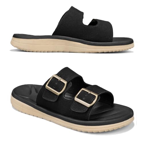 Image of Mens Sandals Adjustable Buckle Straps with Arch Support Lightweight Comfort Beach Sandals Soft Cushion Footbed Summer Slippers Open Toe Slides for Indoor and Outdoor