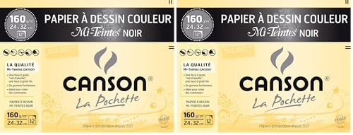 CANSON Mi-Teintes - Pochette 12 feuilles de papier dessin noir 24x32-160g/m²
