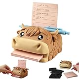 3D Printed Highland Cow Sticky Note Holder,Highland Cow Desk Organizer,Cute Animal Shapes Note Holder with 3 Reusable Stencils Template,Fun Office Desk Accessory