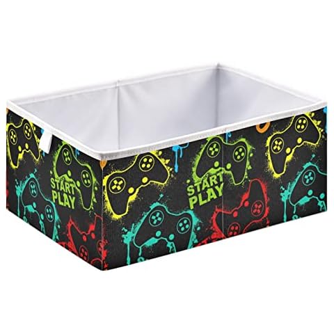 Ollabaky Colorful Video Game Storage Bin Fabric Closet Storage Cube Collapsible Waterproof Basket Box Toy Bin Clothes Organizer for Shelves Drawers, R Cover