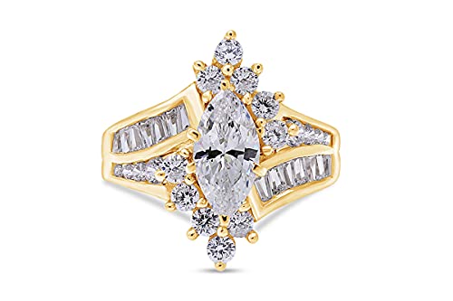 AFFY Marquise & Round Cut White CZ Cocktail Engagement Ring in 14k Gold Over Sterling Silver (3.20 cttw)2
