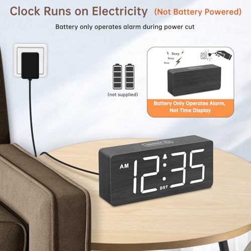 Image of DreamSky Wooden Digital Alarm Clock for Bedroom with Large Numbers | Desk Clock for Living Room Office, Loud Alarm for Heavy Sleepers Adults, Volume Control, Dimmer, DST, Wood Decor (Plug-in)