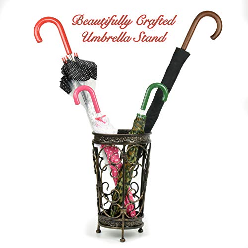 Dualplex Super Quality Umbrella Stand, Umbrella Holder, Antique Look Metal, Entry Hallway Décor, Round Style, w/Removable Drip Tray. Home, Office Decoration Rack Holds Umbrellas Canes Walking Sticks - Thumbnail 5