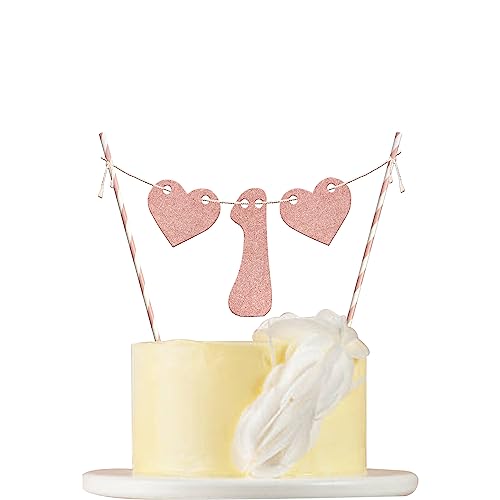 1st Birthday Cake Topper, Sweet Baby 1st Birthday Party Banner Decorations, Sweet Heart 1 Year Old Anniversary Party Decor Supplies Rose Gold Glitter