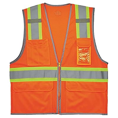Ergodyne GloWear 8246Z Two-Tone Safety Vest, High Visibility Mesh, Reflective Piping, Pockets for Storage, ID Badge Holder