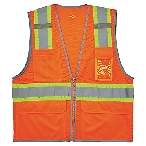 Ergodyne GloWear 8246Z Two-Tone Safety Vest, High Visibility Mesh, Reflective Piping, Pockets for Storage, ID Badge Holder