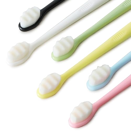 ナノ歯ブラシ やわらかめ 6本セット 【歯茎を傷つけないナノ歯ブラシ】 ワイド 超極細毛 歯ぶらし 歯みがき セット 大人用 家庭用 (黒&白&緑&ピンク&青&黄色)のサムネイル
