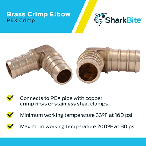 Sharkbite 3/4 Inch X 1/2 Inch Crimp 90 Degree Elbow, Brass Plumbing Fitting, Pex Pipe, Pe-Rt, Uc274Lfa #TOP3