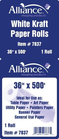 Miniatura 3 de Rollo de papel kraft blanco para artes y manualidades, 36 x 500 pies, ideal para pinturas, arte de pared, papel de caballete, papel de tablón de