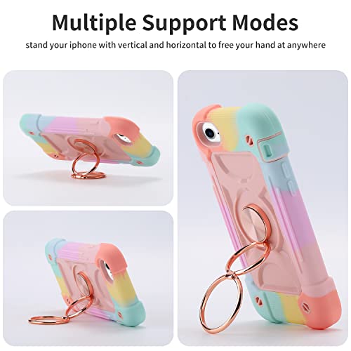 Image of MARKILL Compatible with iPhone with Built-in 360Rotating Ring Stand, Military Grade Drop Protection Full Body Rugged Heavy Duty Case Durable Cover (Rainbow Pink, iPhone 8 Plus /7 Plus /6Plus)