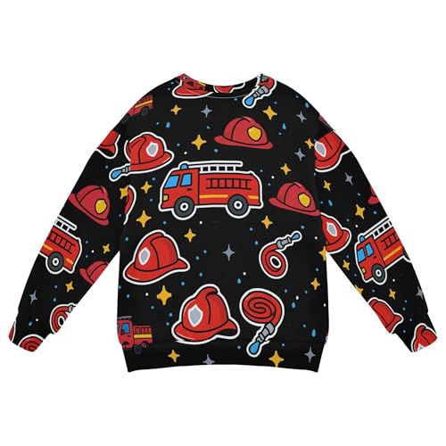 JUNZAN Firefighter Fire Hose Hydrant Truck Black Big Girls Sweatshirts Hoodies Crewneck Kids Hoodies Boys Party 4T2