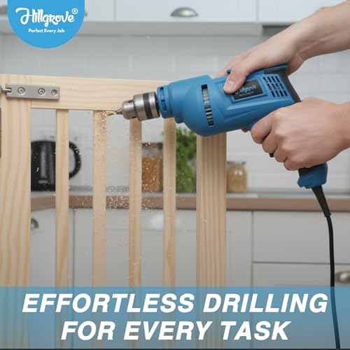 Image of Hillgrove HGCM131M2 500W Drill Machine | Gloves Included, Wood Hole Saw Bits Set, Reverse Rotation, Variable Speed, Pistol Grip