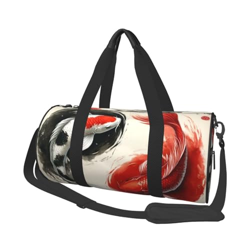 Sports Duffel Bag Koi-Fish-Ink-Wash-Painting Foldable Travel Tote Bag Weekender Sleepover Carry On Bag