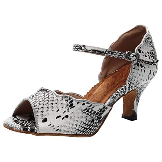 Zapatos de baile modernos de tacón medio para mujer, estilo latino Rumba Tango para baile de salón de baile o novia social, punta abierta, color Gris, talla 33 EU
