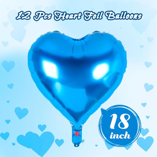 Image of 12 Pcs Blue Heart Balloons,18 Inch Heart Foil Balloons Love Balloon Valentine Balloon for Birthday Party Wedding Engagement Party Baby Shower Valentine Day Decorations