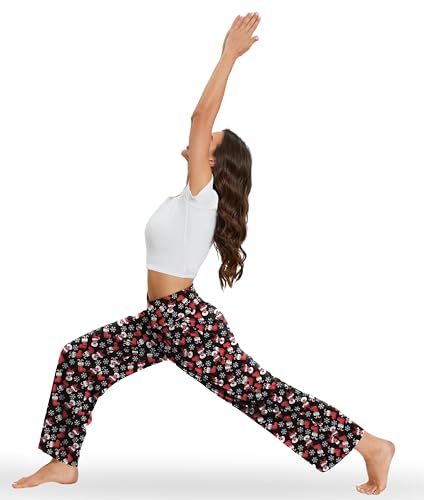 Image of Gracyoga Christmas Pajama Pants for Women Winter High Waist Wide Leg Yoga Pants Lounge Flowy Pants Trendy with Pockets L