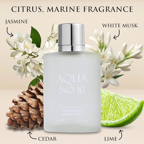 Image of Aqua No 10 Eau De Toilette for Men - Citrus & Marine Fragrance - Top Notes of Lime, Lemon, Bergamot, Jasmine, Orange & Neroli - Base Notes of Musk, Cedar, Oakmoss & Amber - Elegant 100ml Bottle