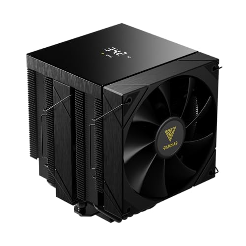 GAMDIAS BOREAS P2-62D CPU Air Cooler, Real-Time Digital Display Top Cover, Dual-Tower Aluminum Heatsink, 6 Heatpipes, 2x120mm Low-Noise PWM Fans, Software Ready, AMD AM5/AM4；Intel LGA 1851/1700, Black