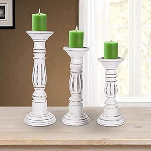 Wooden Candle Holders Set of 3 Colour Whitewash Finish Size 141210 Wood Candalbras Wooden Candle Holder Unity Candle Holders Rounded Turned Colums Country Style Idle Gift for Wedding