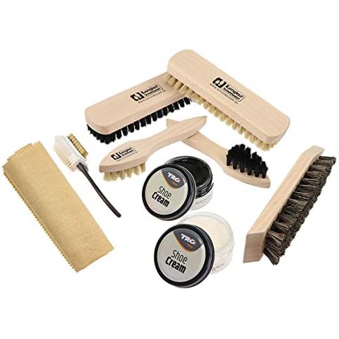 Langlauf Schuhbedarf Schuhputzset II 9tlg I Schuhbürsten Set zum putzen, Made in Germany I Schuhpflegeset mit Bürstenset für Wildleder, Rauleder, Leder Cover