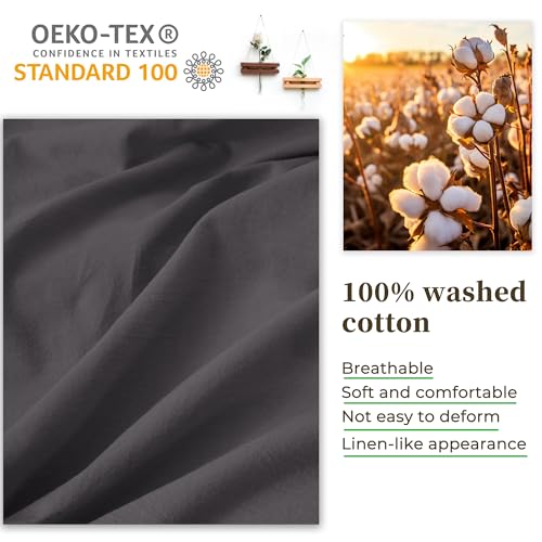 ATsense Duvet Cover Twin Size, 100% Washed Cotton, Linen Feel, Dark Grey Comforter Cover, 3 Pieces Bedding Set, Soft and Breathable, Premium Luxury Hotel Style, Farmhouse Style — view 5