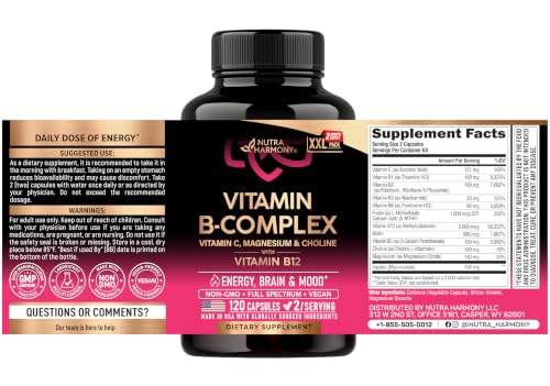 Vitamin B Complex for Men & Women - Full B-Complex & Vitamin B12 - 120 Caps - Image 2