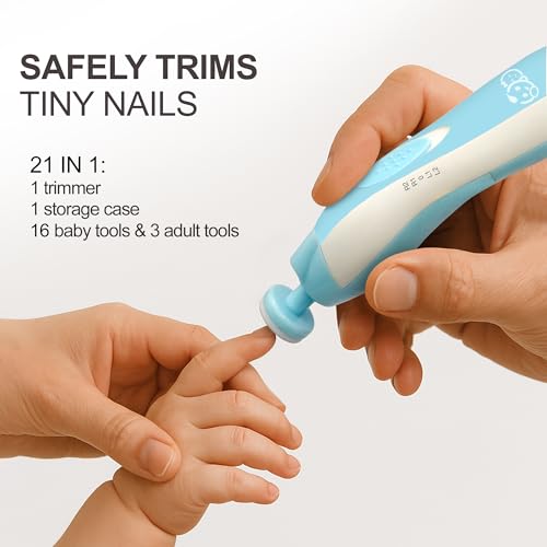 Royal Angels Upgraded 21 in 1 Baby Nail Trimmer with Labeled Case, 13 Extra Replacement Pads, Safe Electric Baby Nail File Kit for Newborns &