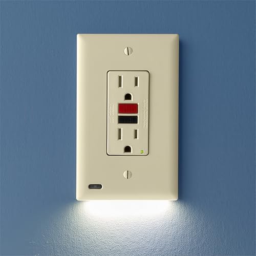 Image of 4 Pack - SnapPower GuideLight [For GFCI Outlets] - Replaces Plug-In Night Light - Electrical Receptacle Wall Plate with LED Night Lights - Auto On /Off Sensor - (GFCI, Light Almond)