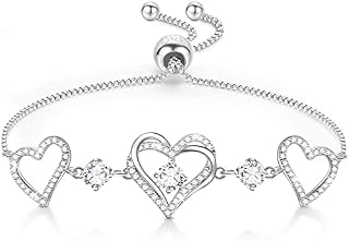 Bracelets for Womens,Sterling Silver Bracelet for Women 925 Silver,Friendship Bracelet,Adjustable Womens Heart Bracelet with Zircons,Jewellery for Women,Gifts for Women,Gifts for Mother's Day