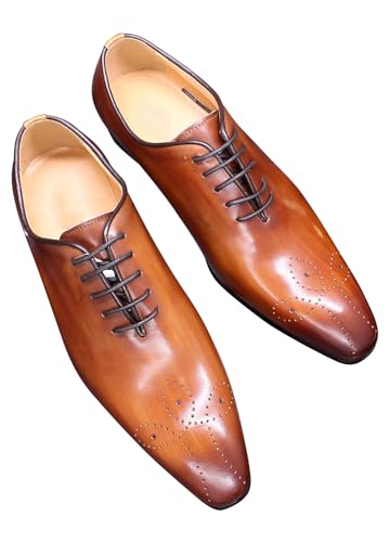 Image of Santimon Mens Oxfords Formal Dress Genuine Leather Handmade Derby Casual Brogues Oxfords Tuxedo Fashion Walking Shoes for Men