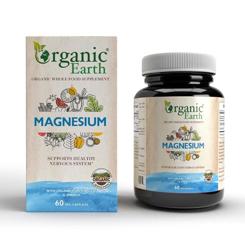 Organic Earth Plant Based Magnesium I Support Bone Health and Muscle Relaxation I Vegan Gluten Free Clean Nutrition I 60 Capsules
