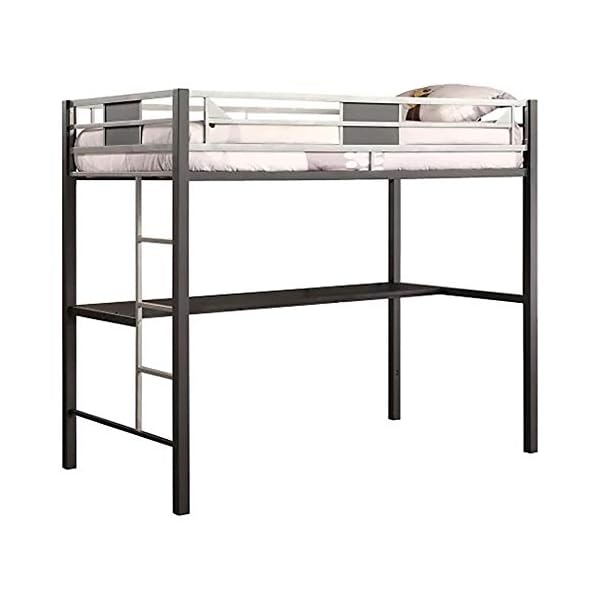 VBARV Metal Full Loft Bed with Desk, Industrial Metal Double Over Loft Bunk Bed, Premium Steel Slat Support, with Large Storage Space, Easy Assembly, for Kids Adults Guest