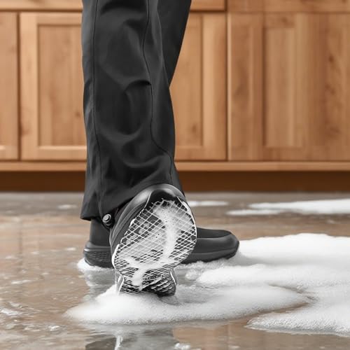 Image of Men's Non Slip Work Shoes Restaurant Waterproof Chef Shoe for Kitchen Hospital Slip-Resistant Air Cushion Sneakers with Easy-Clean Modern Design Breathable Lightweight