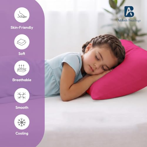 Image of Atiksh Beddings 13x18 Inch Zipper Closure Toddler Travel Pillow Cases Pack of 2 - 100% Soft Egyptian Cotton, 600 Thread Count, Small Travel Pillowcase Covers for Kids & Baby Pillows Hot Pink